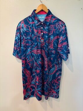 Pins & Aces Performance Floral Stretch Golf Polo Shirt Men’s Size XL